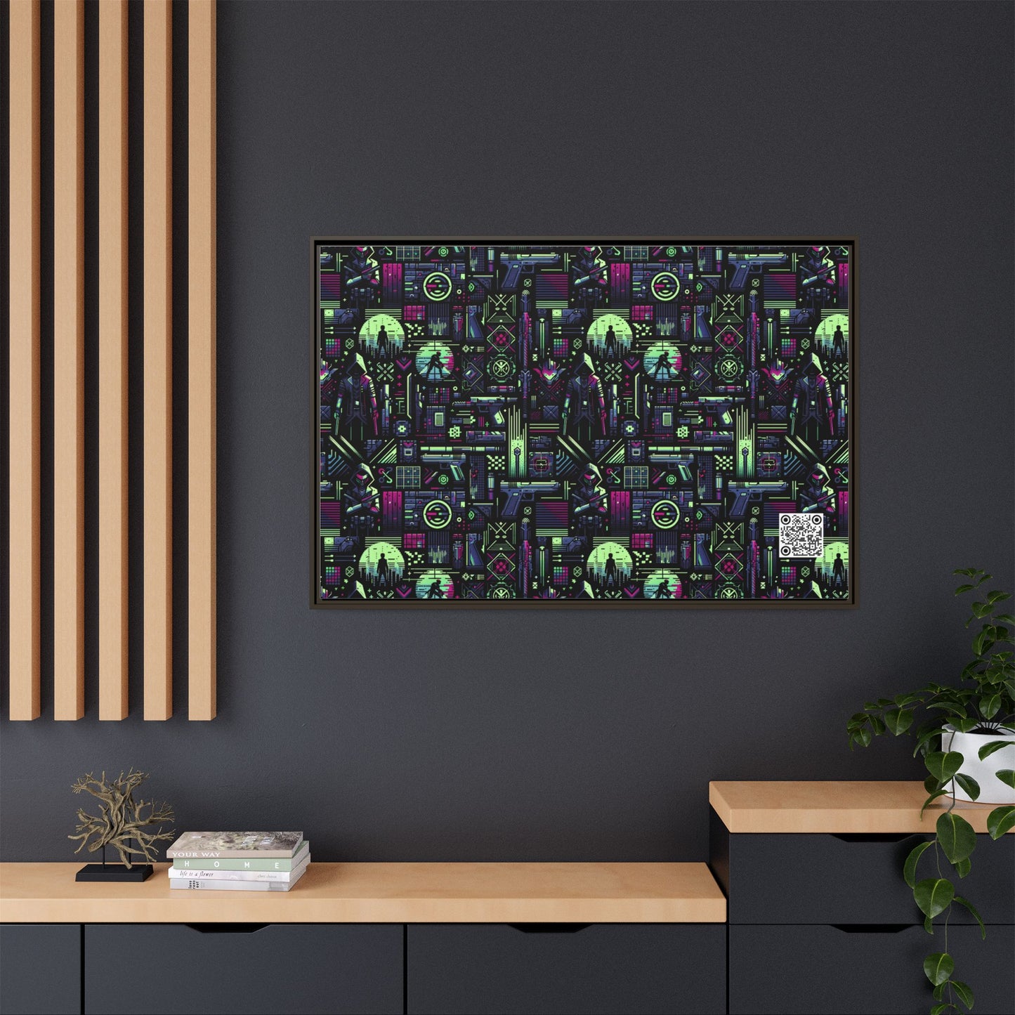 Tech Noir Futuristic Cyberpunk Matte Canvas, Framed (multi-Color) - 8404 Design-63 A