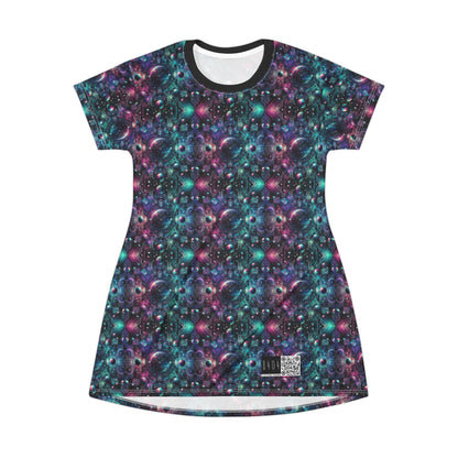 Galactic Hues Tech-Forward Cosmic Fusion T-Shirt Dress - 8404 Design-59