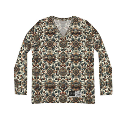 Neo-Dandyism Modern Dandy Streetwear Women's Long Sleeve V-Neck Shirt - 8404 Design-51