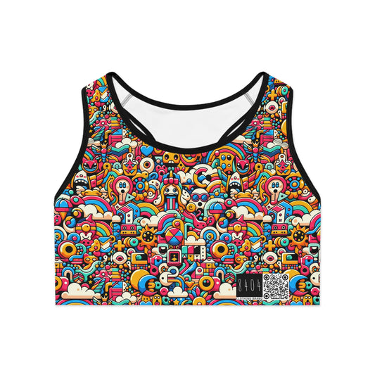 Neon Pop Playful Pop Culture Mashup Sports Bra - 8404 Design-62