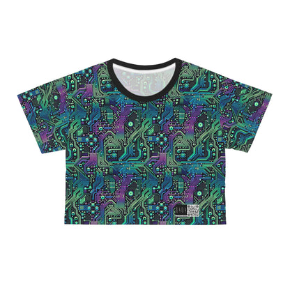 Tech-Infused Neon Tech-Forward Streetwear Crop Tee - 8404 Design-66