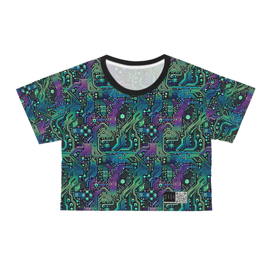 Tech-Infused Neon Tech-Forward Streetwear Crop Tee - 8404 Design-66