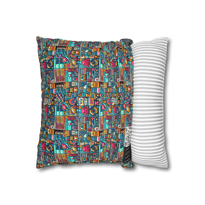 Digital Pop Culture Mashup Maximalist Pop Faux Suede Square Pillowcase - 8404 Design-47