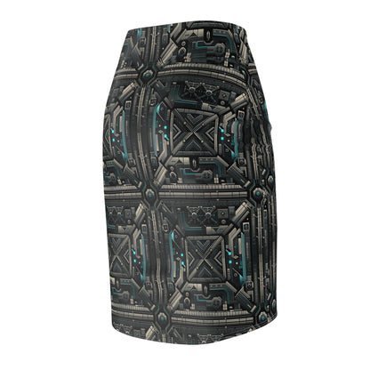 Tech Noir Futuristic Tech Aesthetic with a Dark Twist Women's Pencil Skirt - 8404 Design-59