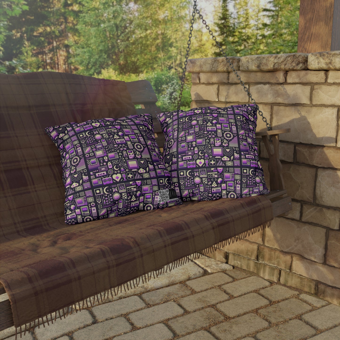 Digital Nostalgia Remix Modern Vintage Fusion Outdoor Pillow - 8404 Design-54