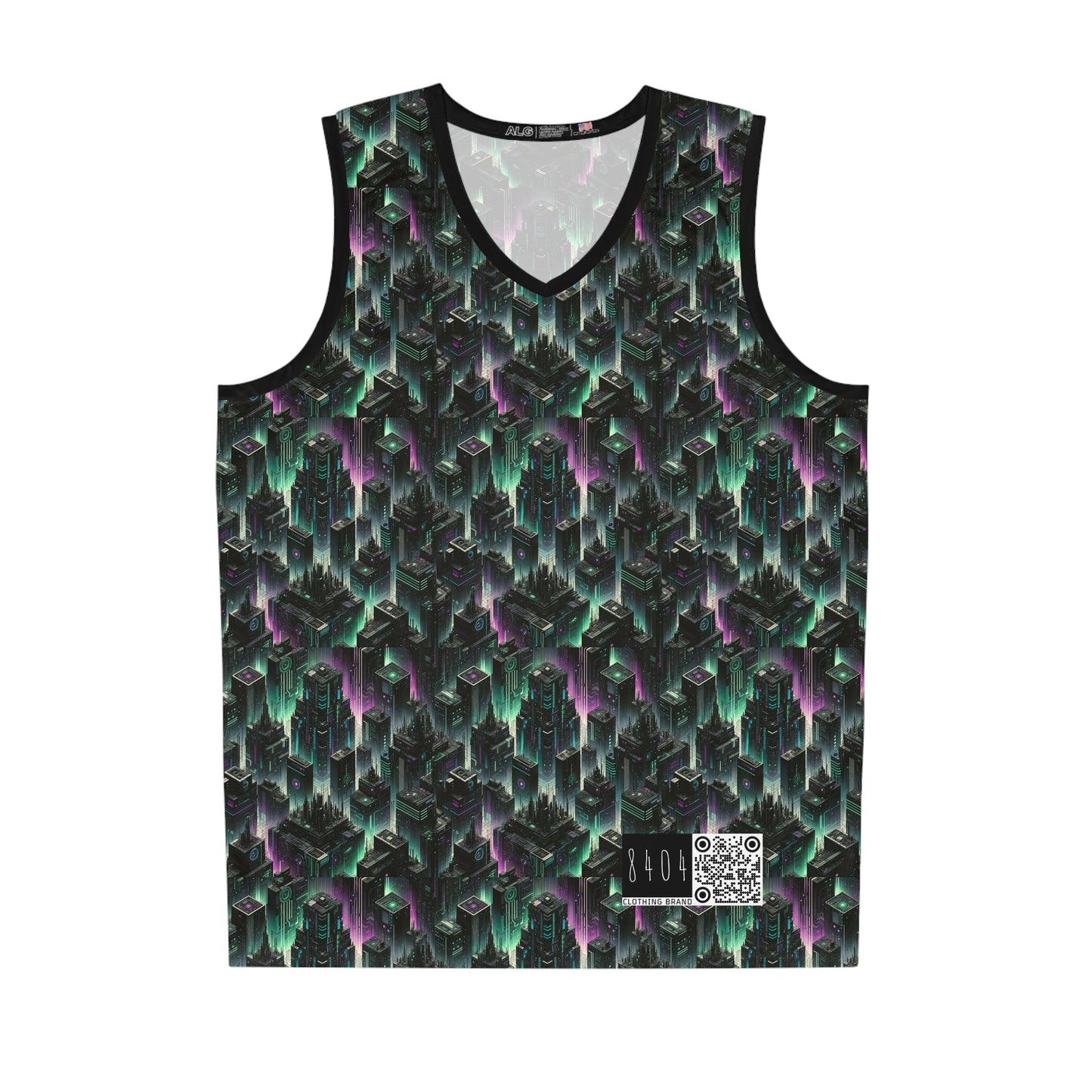 Tech Noir Aesthetics Tech-Forward Urban Dystopia Basketball Jersey - 8404 Design-44
