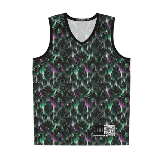 Tech Noir Aesthetics Tech-Forward Urban Dystopia Basketball Jersey - 8404 Design-44