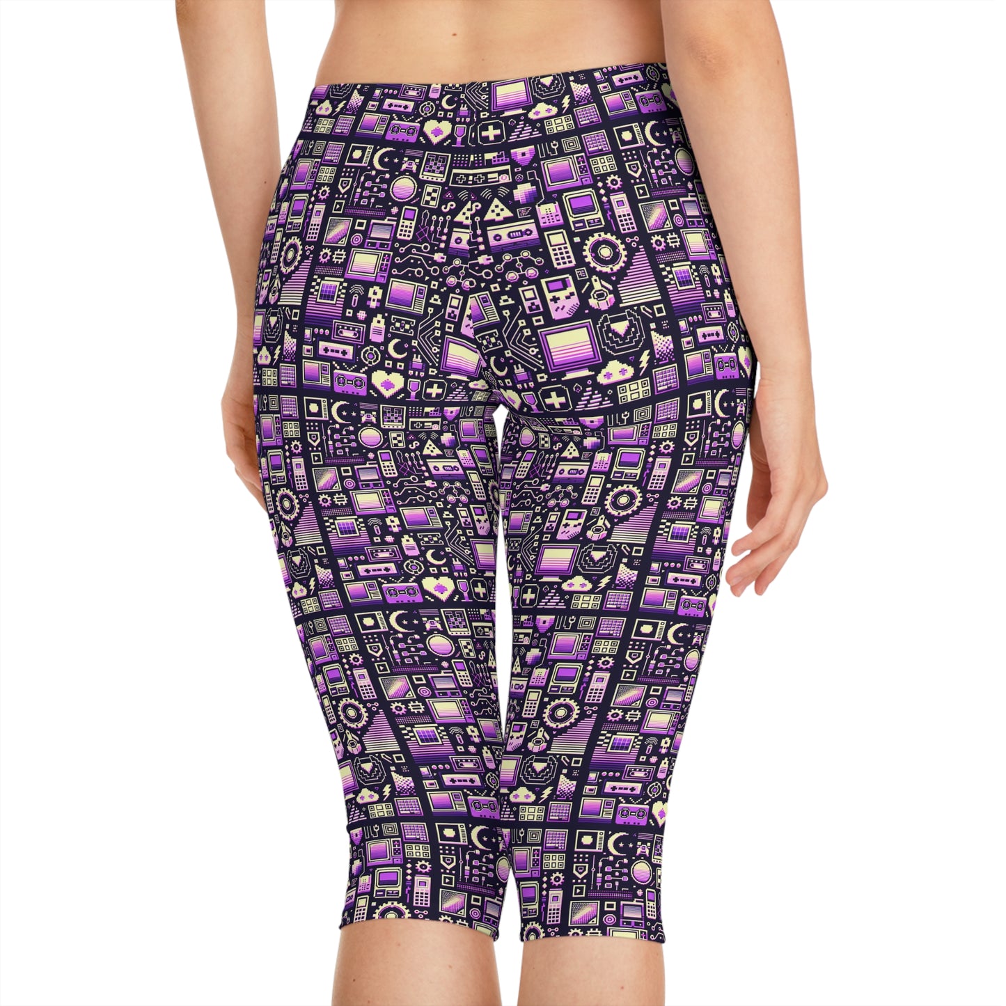 Digital Nostalgia Remix Modern Vintage Fusion Women's Capri Leggings - 8404 Design-54