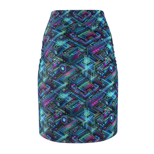 Digital Dreamland Futuristic Tech Aesthetic Women's Pencil Skirt - 8404 Design-42
