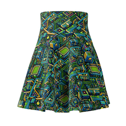 Digital Nomad Chic Cyberpunk Tech Women's Skater Skirt - 8404 Design-47