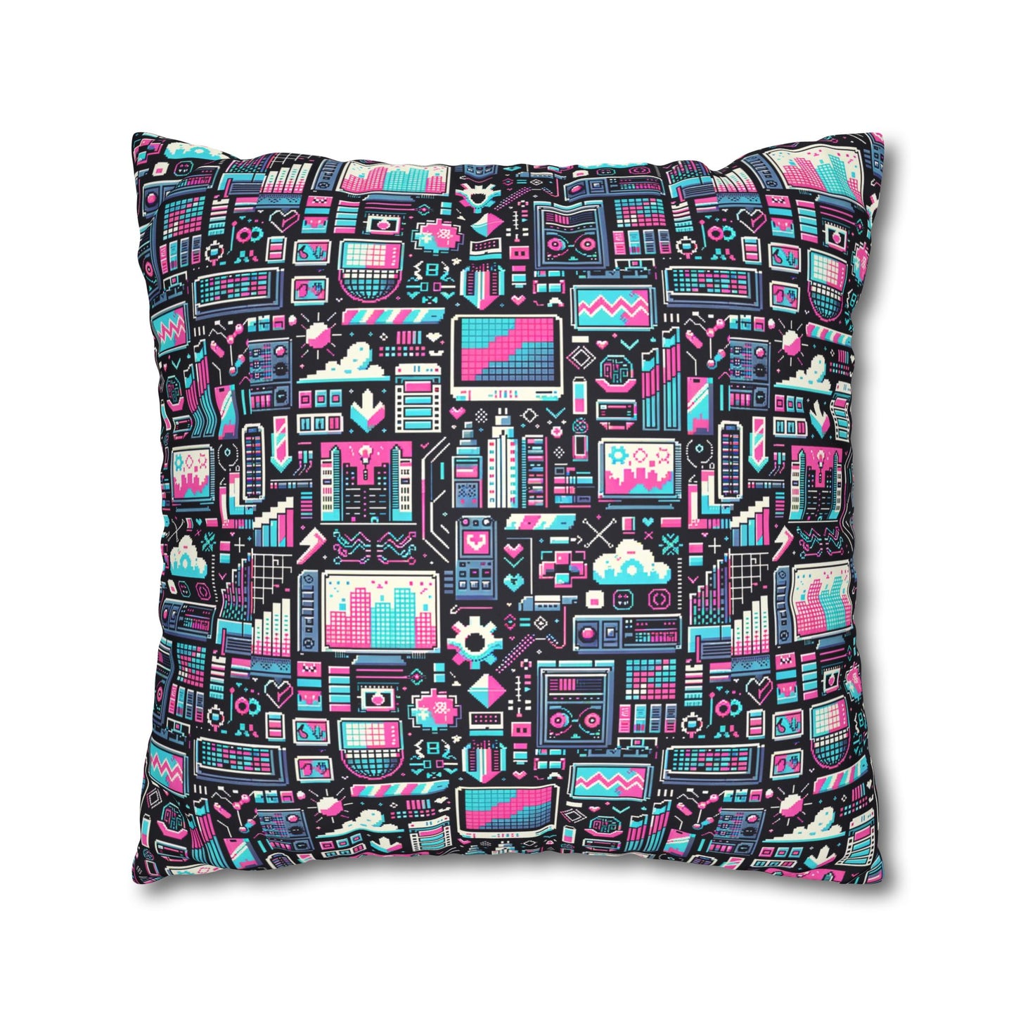 Digital Rebellion Youthful Streetwear with a Rebellious Digital Twist Faux Suede Square Pillowcase - 8404 Design-71