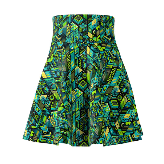 Tech-Infused Neon Tech-Forward Streetwear Women's Skater Skirt - 8404 Design-61
