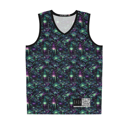 Tech Noir Aesthetics Tech-Forward Urban Dystopia Basketball Jersey - 8404 Design-43