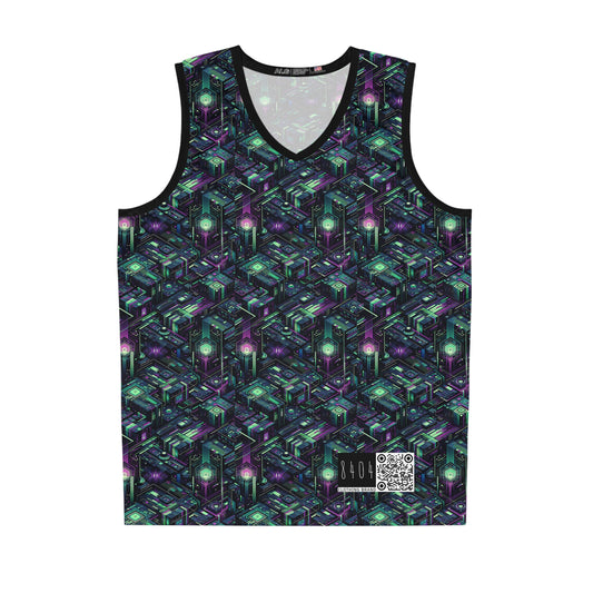 Tech Noir Aesthetics Tech-Forward Urban Dystopia Basketball Jersey - 8404 Design-43
