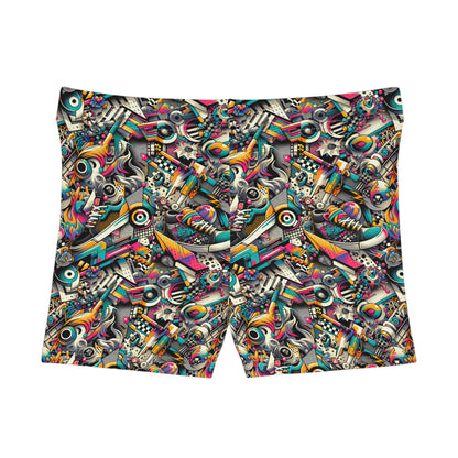 Urban Graffiti Fusion Eclectic Street Art Meets Modern Tech Culture Women's Shorts - 8404 Design-55