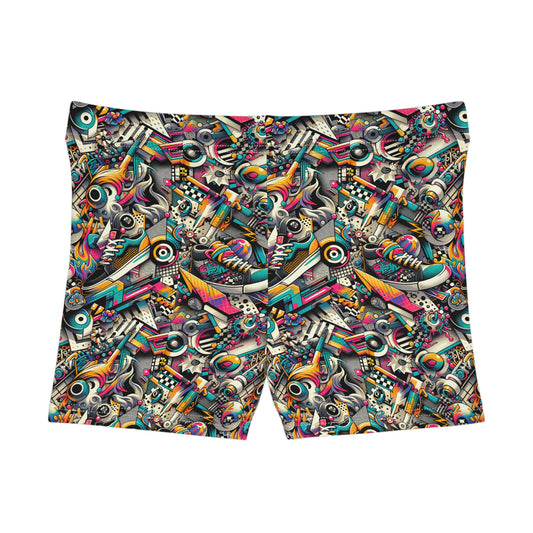 Urban Graffiti Fusion Eclectic Street Art Meets Modern Tech Culture Women's Shorts - 8404 Design-55
