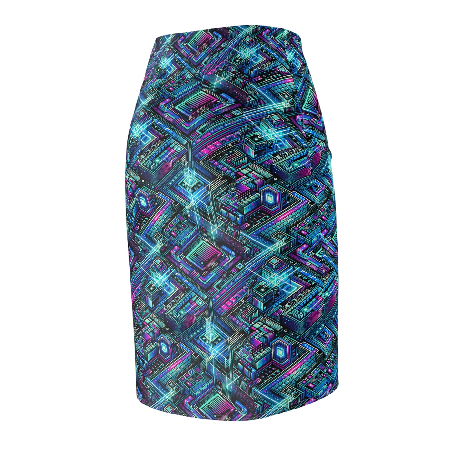 Digital Dreamland Futuristic Tech Aesthetic Women's Pencil Skirt - 8404 Design-42