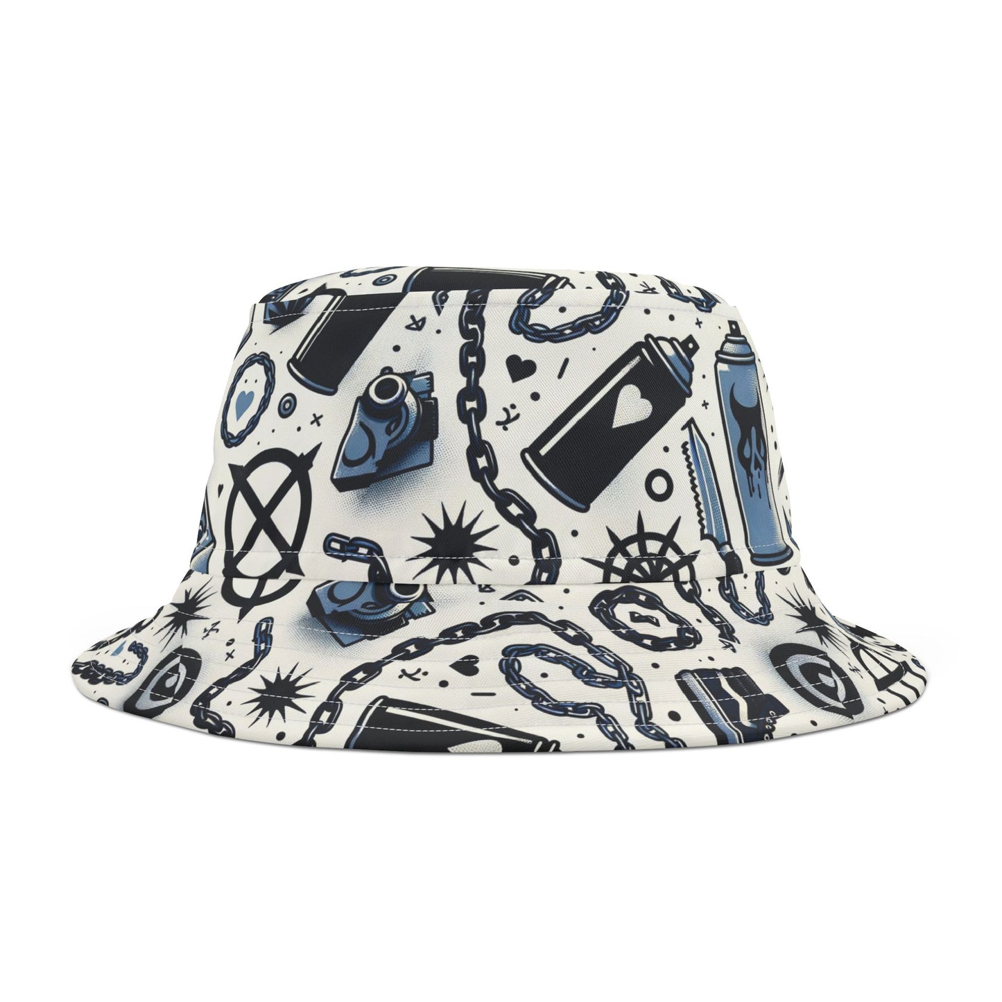 Cultural Rebellion Graphics Edgy and Rebellious With a Hint of Nostalgia Bucket Hat - 8404 Design-57