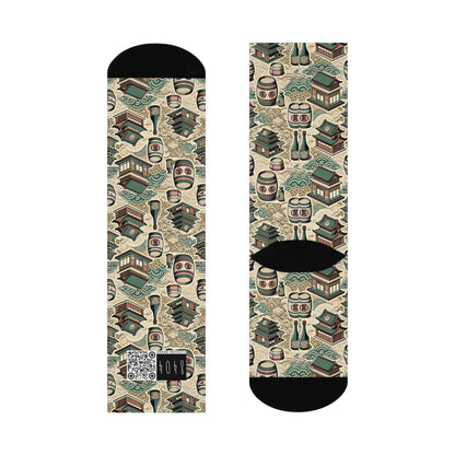 Cultural Artisanal Fusion Contemporary Cultural Elegance Cushioned Crew Socks - 8404 Design-68
