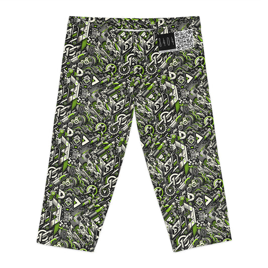 Graffiti Tech Fusion Bold Streetwear Fusion Women's Capri Leggings - 8404 Design-59