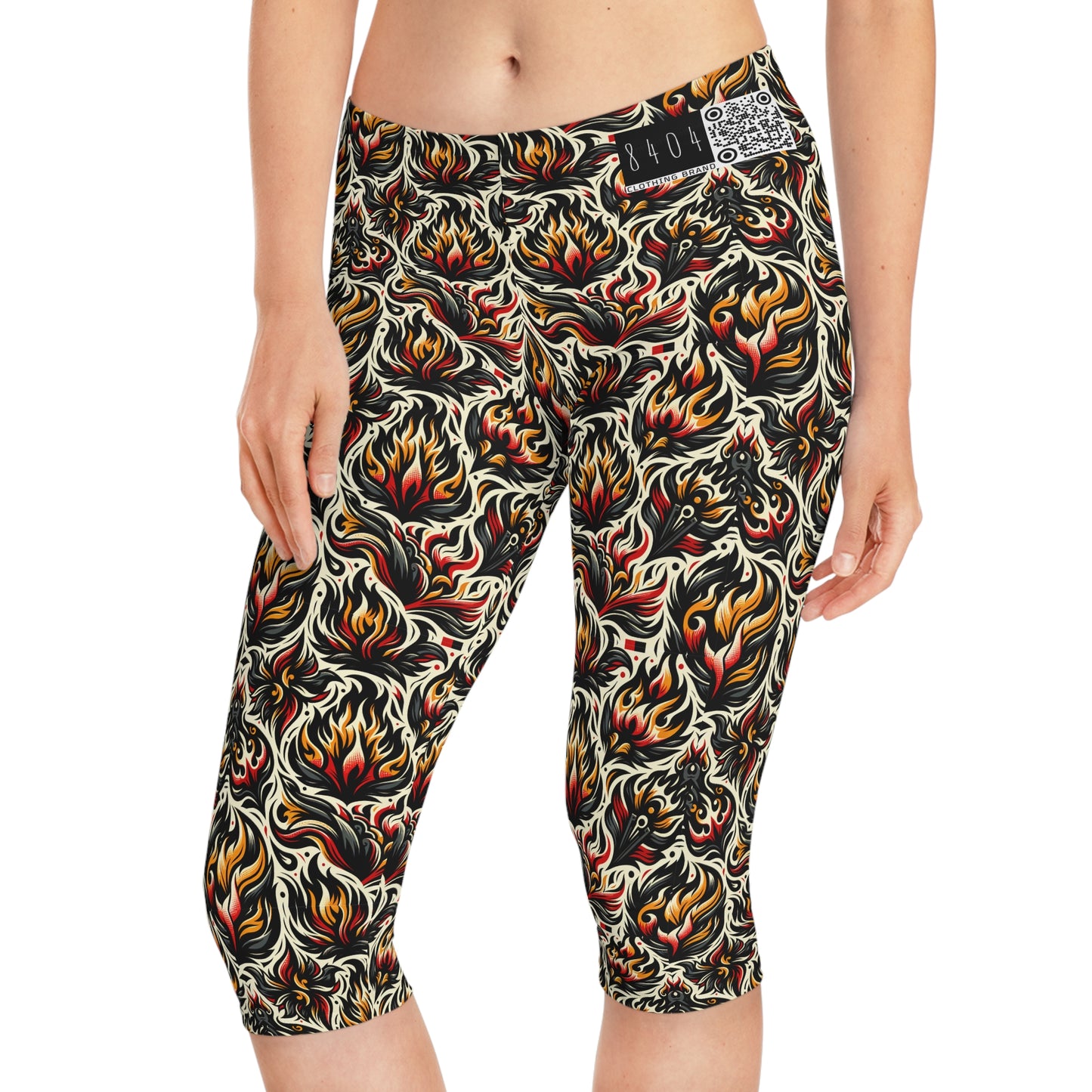 Fire & Flames Bold Streetwear Statement Women's Capri Leggings - 8404 Design-57