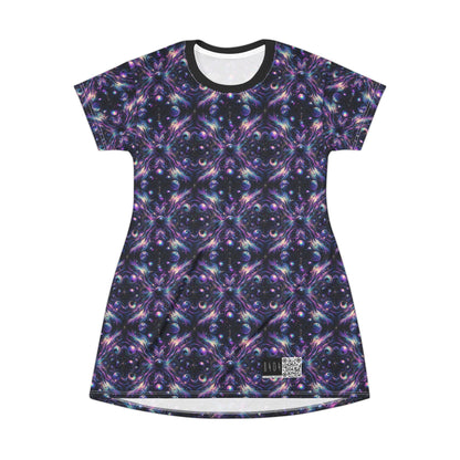 Galactic Hues Tech-Forward Cosmic Fusion T-Shirt Dress - 8404 Design-41