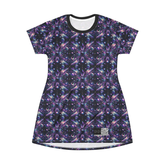 Galactic Hues Tech-Forward Cosmic Fusion T-Shirt Dress - 8404 Design-41