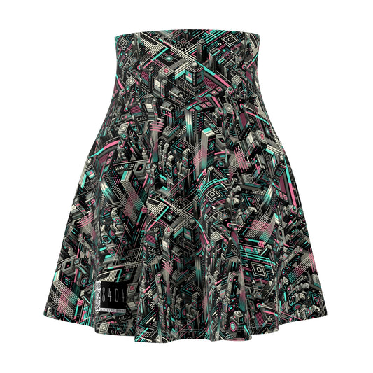 Digital Dreamland Tech-Inspired Streetwear Women's Skater Skirt - 8404 Design-51