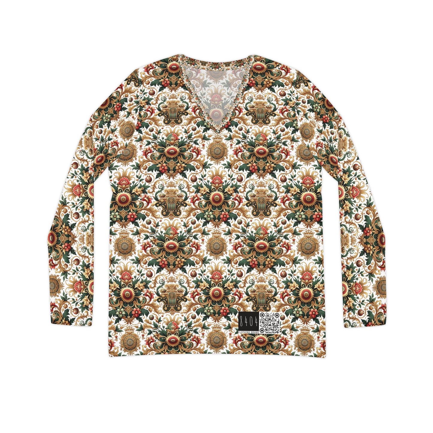 Monogram Madness Luxurious Streetwear Women's Long Sleeve V-Neck Shirt - 8404 Design-68