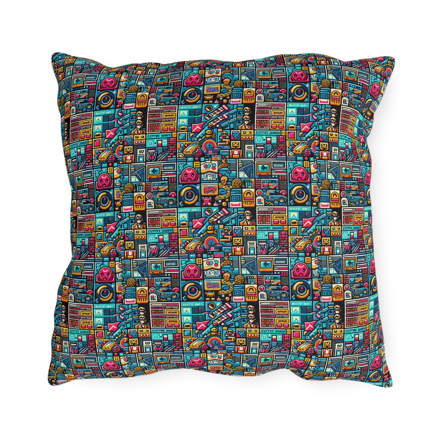 Digital Pop Culture Mashup Maximalist Pop Outdoor Pillow - 8404 Design-47