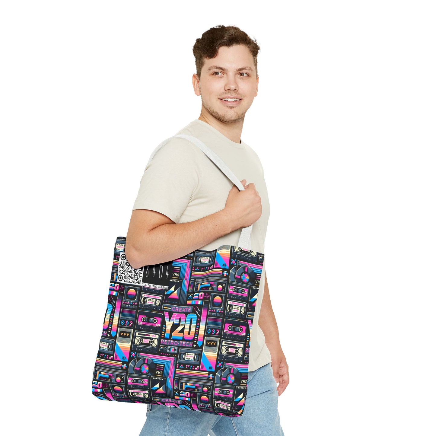 Digital Nostalgia Tech-Inspired Retro Fusion Tote Bag - 8404 Design-65