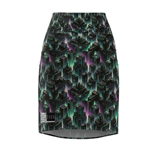 Tech Noir Aesthetics Tech-Forward Urban Dystopia Women's Pencil Skirt - 8404 Design-44