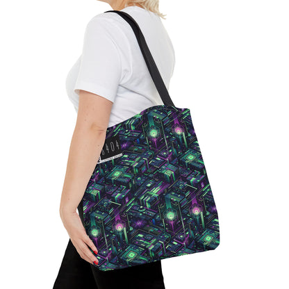 Tech Noir Aesthetics Tech-Forward Urban Dystopia Tote Bag - 8404 Design-43