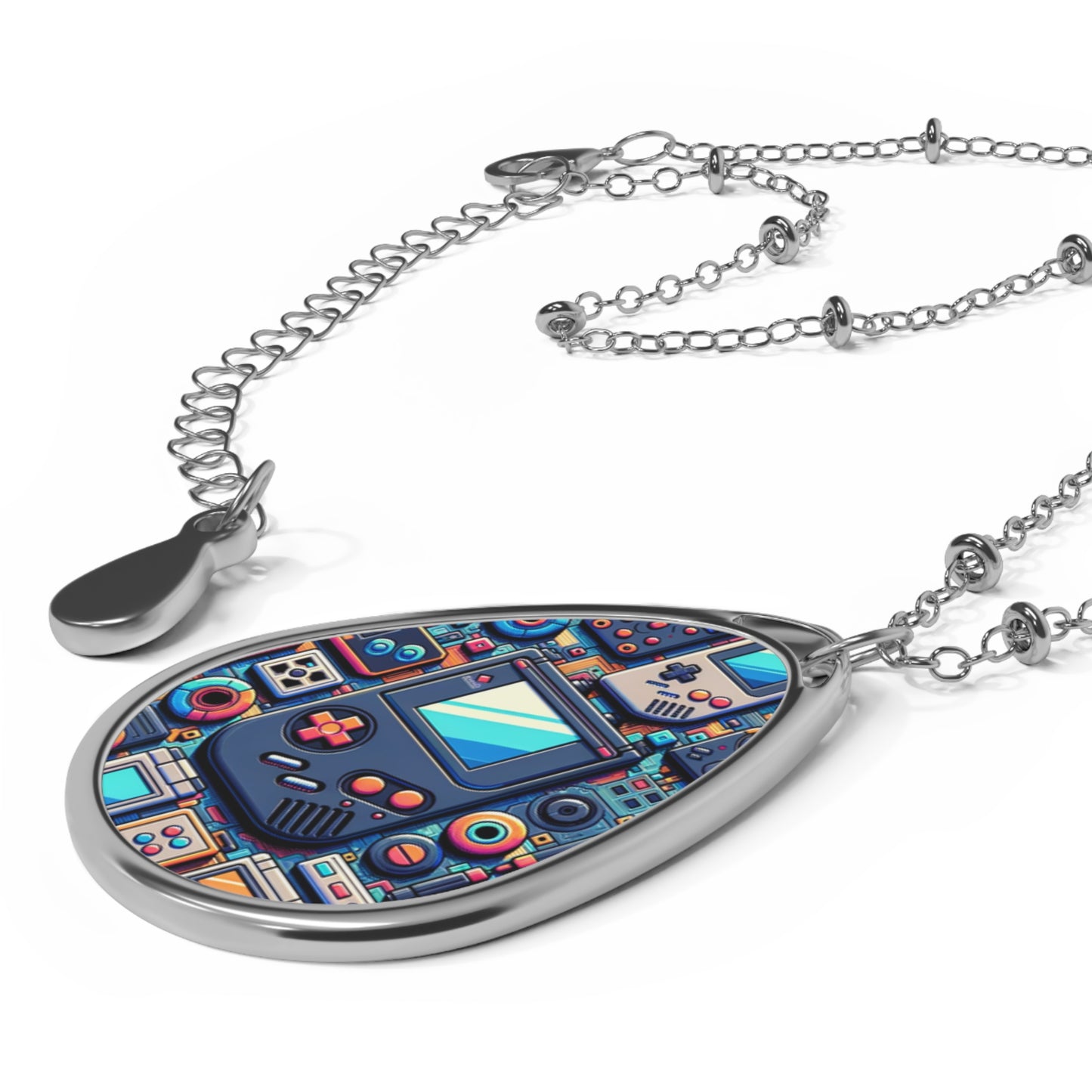 Retro Gaming Revival Nostalgic Tech Oval Necklace - 8404 Design-60