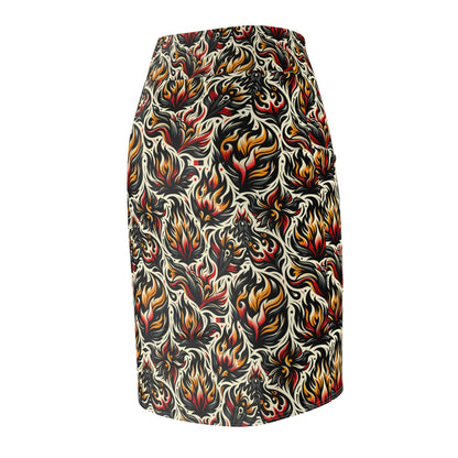 Fire & Flames Bold Streetwear Statement Women's Pencil Skirt - 8404 Design-57