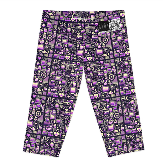 Digital Nostalgia Remix Modern Vintage Fusion Women's Capri Leggings - 8404 Design-54