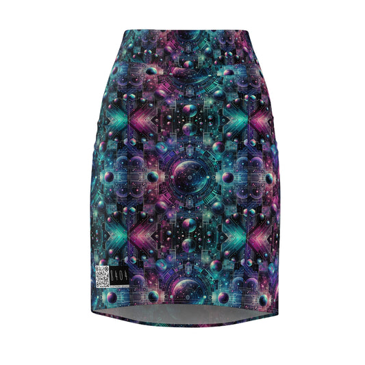 Galactic Hues Tech-Forward Cosmic Fusion Women's Pencil Skirt - 8404 Design-59
