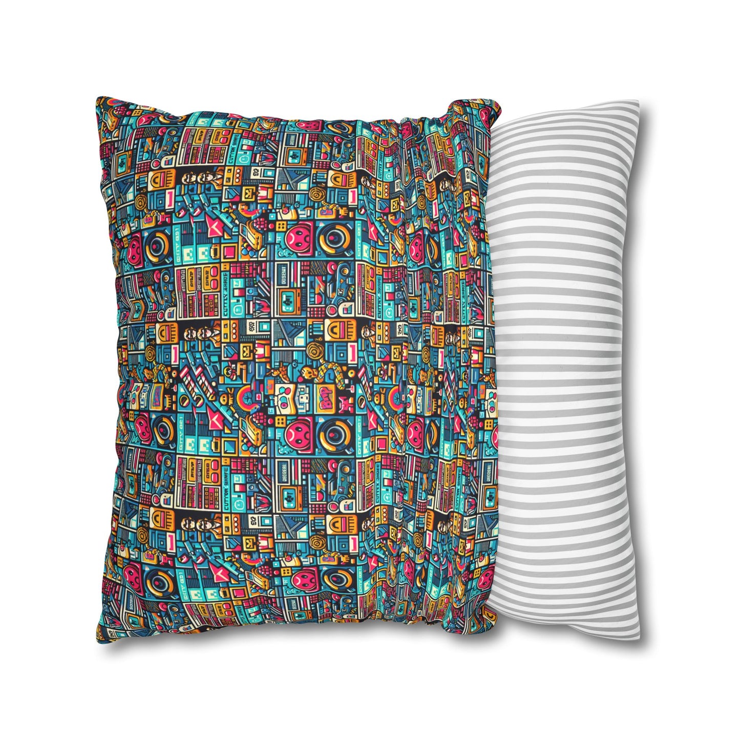 Digital Pop Culture Mashup Maximalist Pop Faux Suede Square Pillowcase - 8404 Design-47