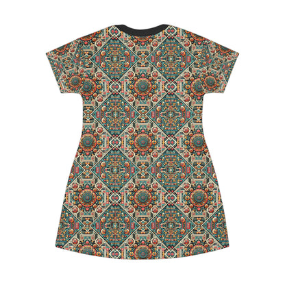 Cultural Fusion Tech Blend of Cultural Heritage With Tech-Inspired Elements T-Shirt Dress - 8404 Design-74