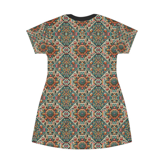 Cultural Fusion Tech Blend of Cultural Heritage With Tech-Inspired Elements T-Shirt Dress - 8404 Design-74