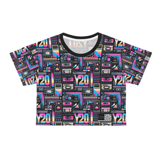 Digital Nostalgia Tech-Inspired Retro Fusion Crop Tee - 8404 Design-65