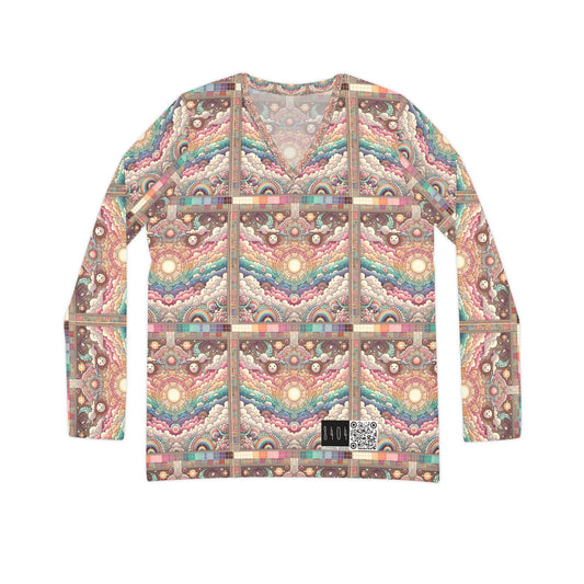Digital Dreamland Whimsical and Nostalgic Streetwear With a Digital Twist Women's Long Sleeve V-Neck Shirt - 8404 Design-56