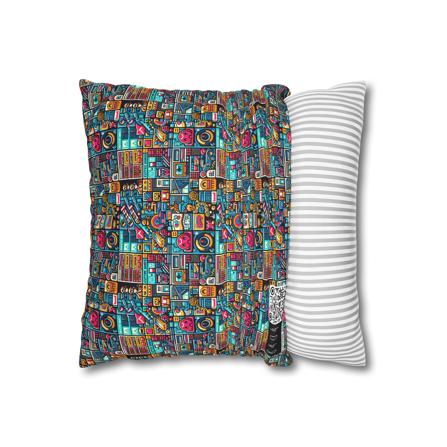 Digital Pop Culture Mashup Maximalist Pop Spun Polyester Square Pillowcase - 8404 Design-47