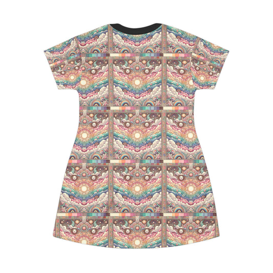 Digital Dreamland Whimsical and Nostalgic Streetwear With a Digital Twist T-Shirt Dress - 8404 Design-56