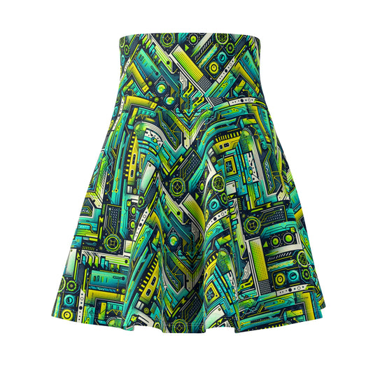 Tech-Infused Neon Tech-Forward Streetwear Women's Skater Skirt - 8404 Design-52