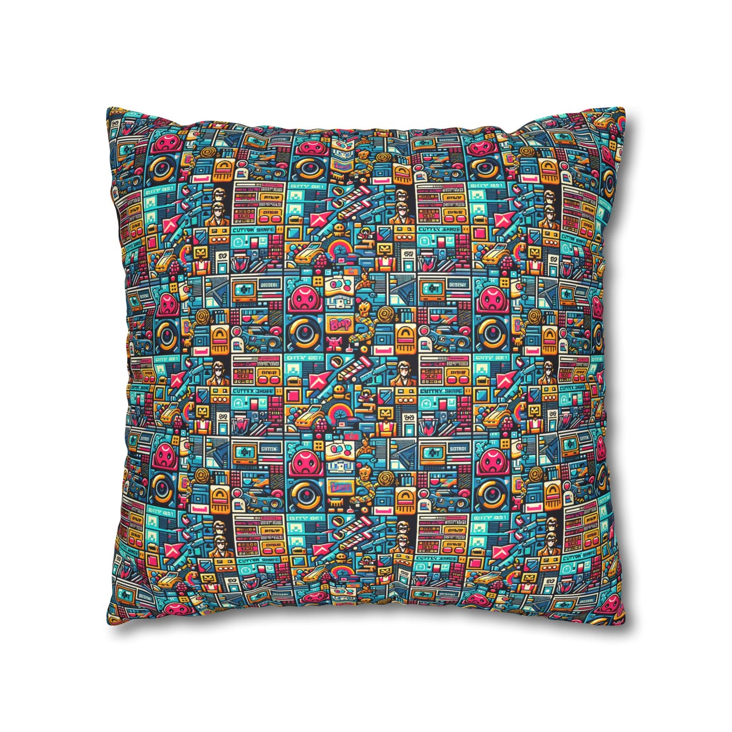 Digital Pop Culture Mashup Maximalist Pop Faux Suede Square Pillowcase - 8404 Design-47