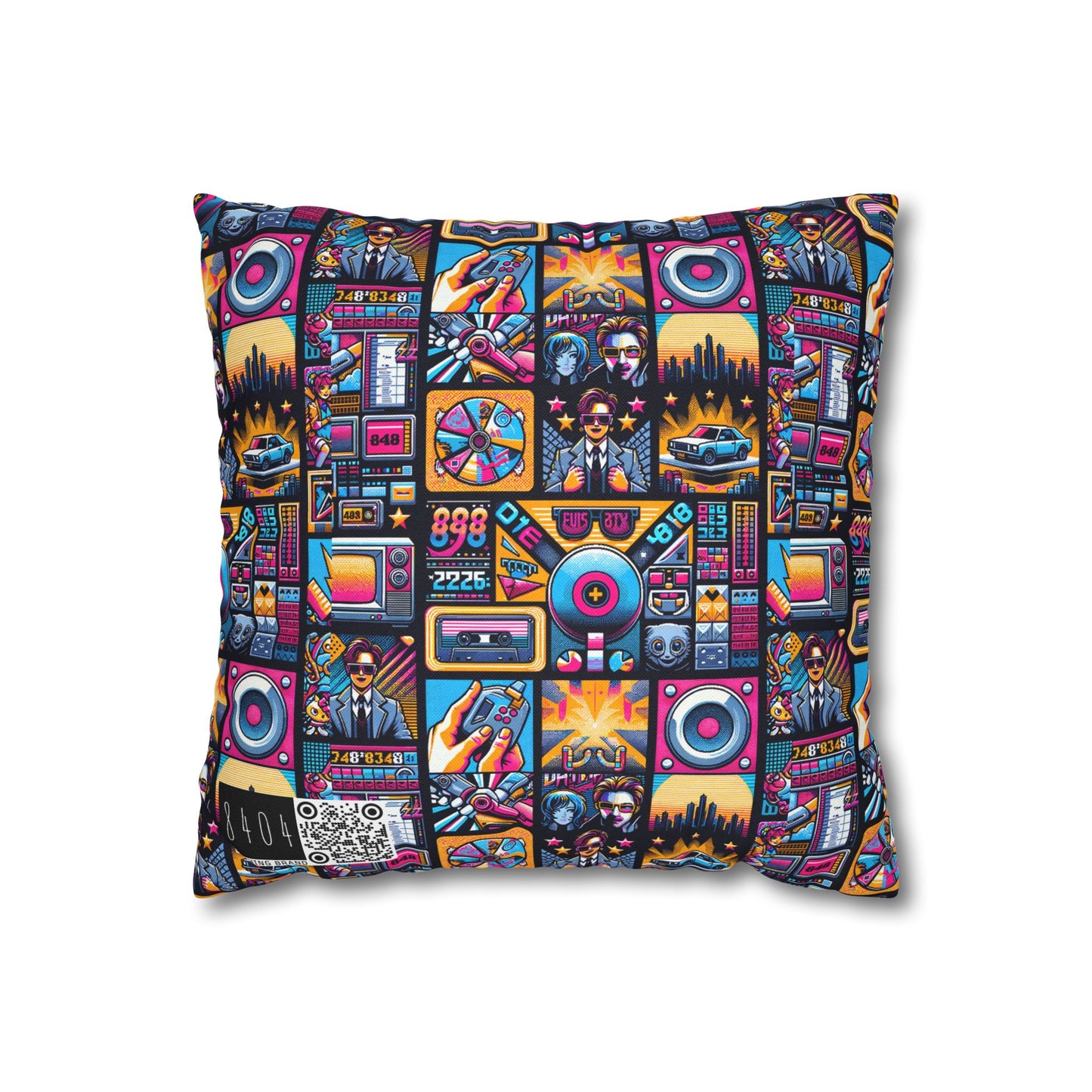 Digital Pop Culture Mashup Maximalist Pop Spun Polyester Square Pillowcase - 8404 Design-52
