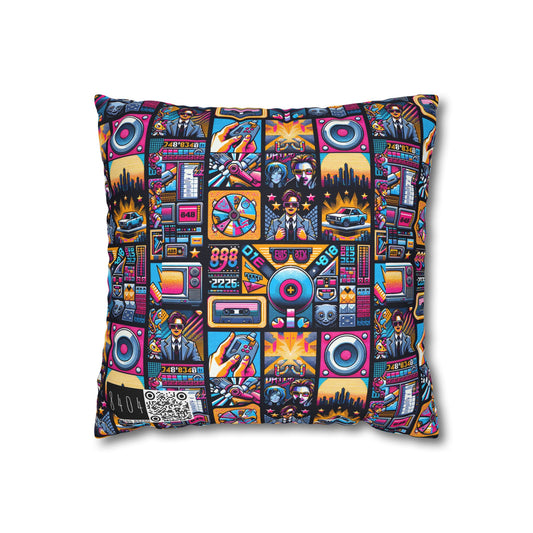Digital Pop Culture Mashup Maximalist Pop Spun Polyester Square Pillowcase - 8404 Design-52