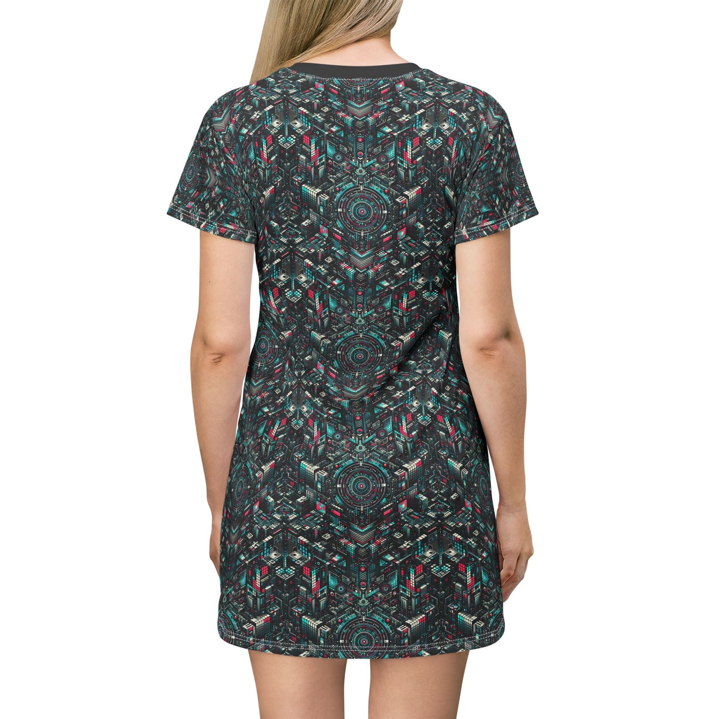 Digital Rebellion Tech-Inspired Streetwear T-Shirt Dress - 8404 Design-54