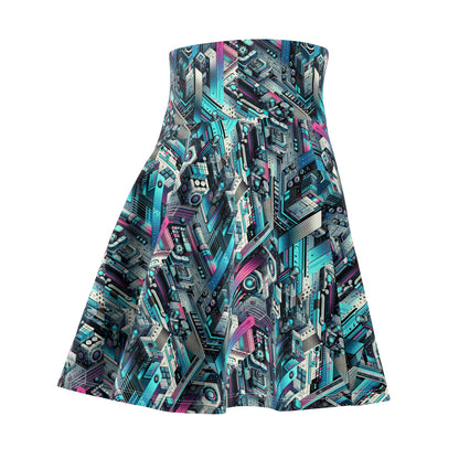 Digital Motion Futuristic Tech Women's Skater Skirt - 8404 Design-40